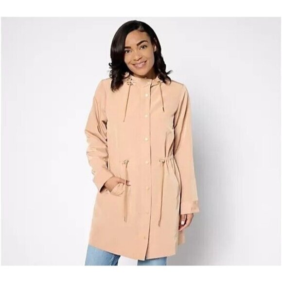 Susan Graver Petite Water Resistant Anorak Jacket with Hoo Light Tan Petite S - Picture 1 of 1